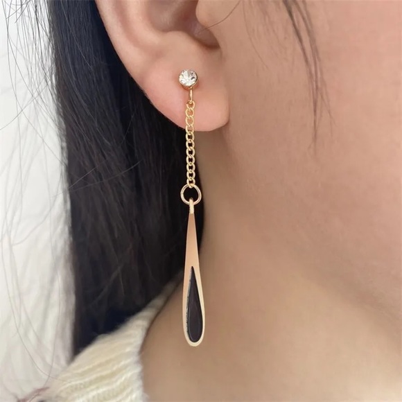 Black Drop Tassel Long Earrings - Picture 2 of 5